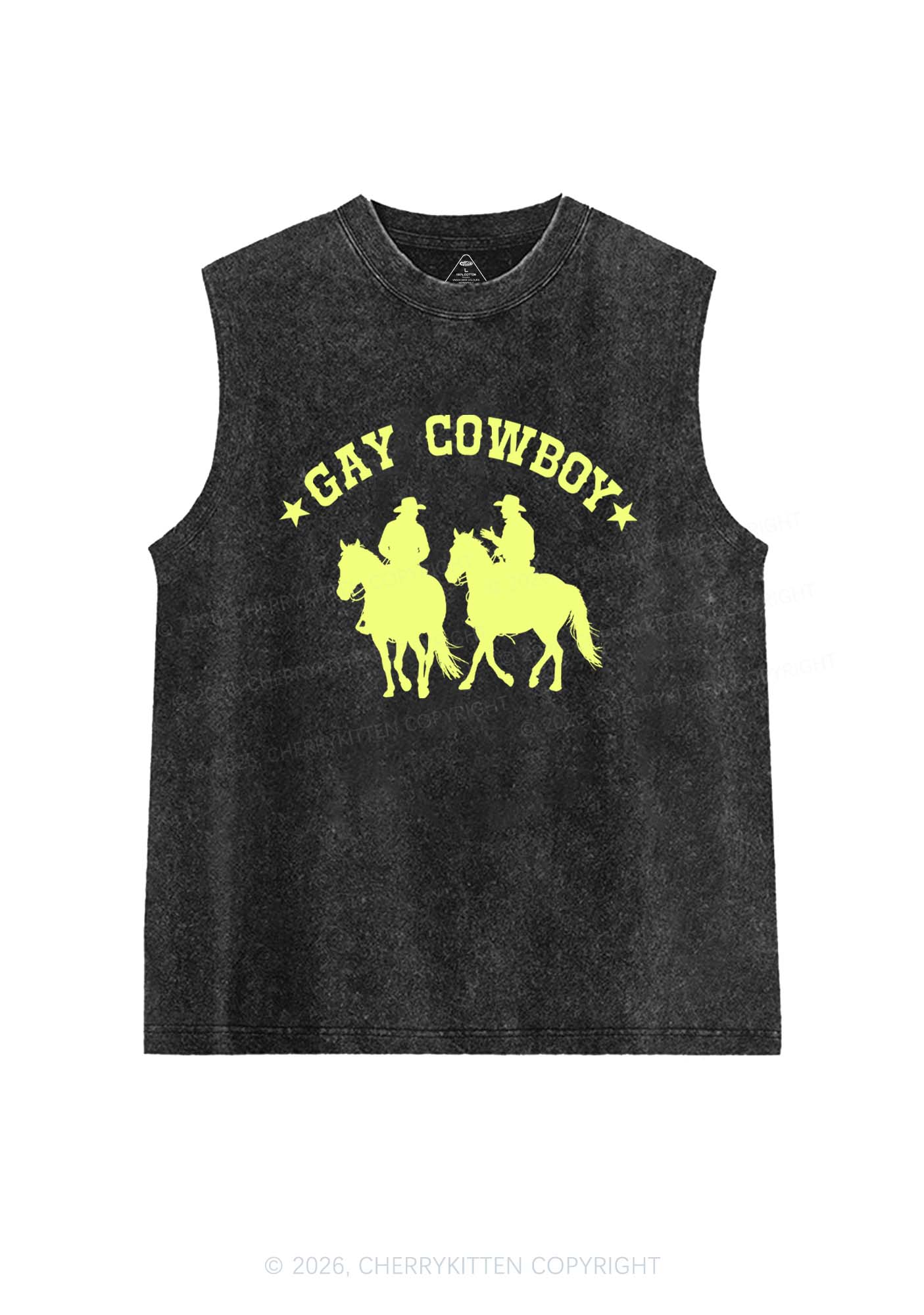 Gay Cowboy Pride Y2K Washed Muscle Tank Cherrykitten