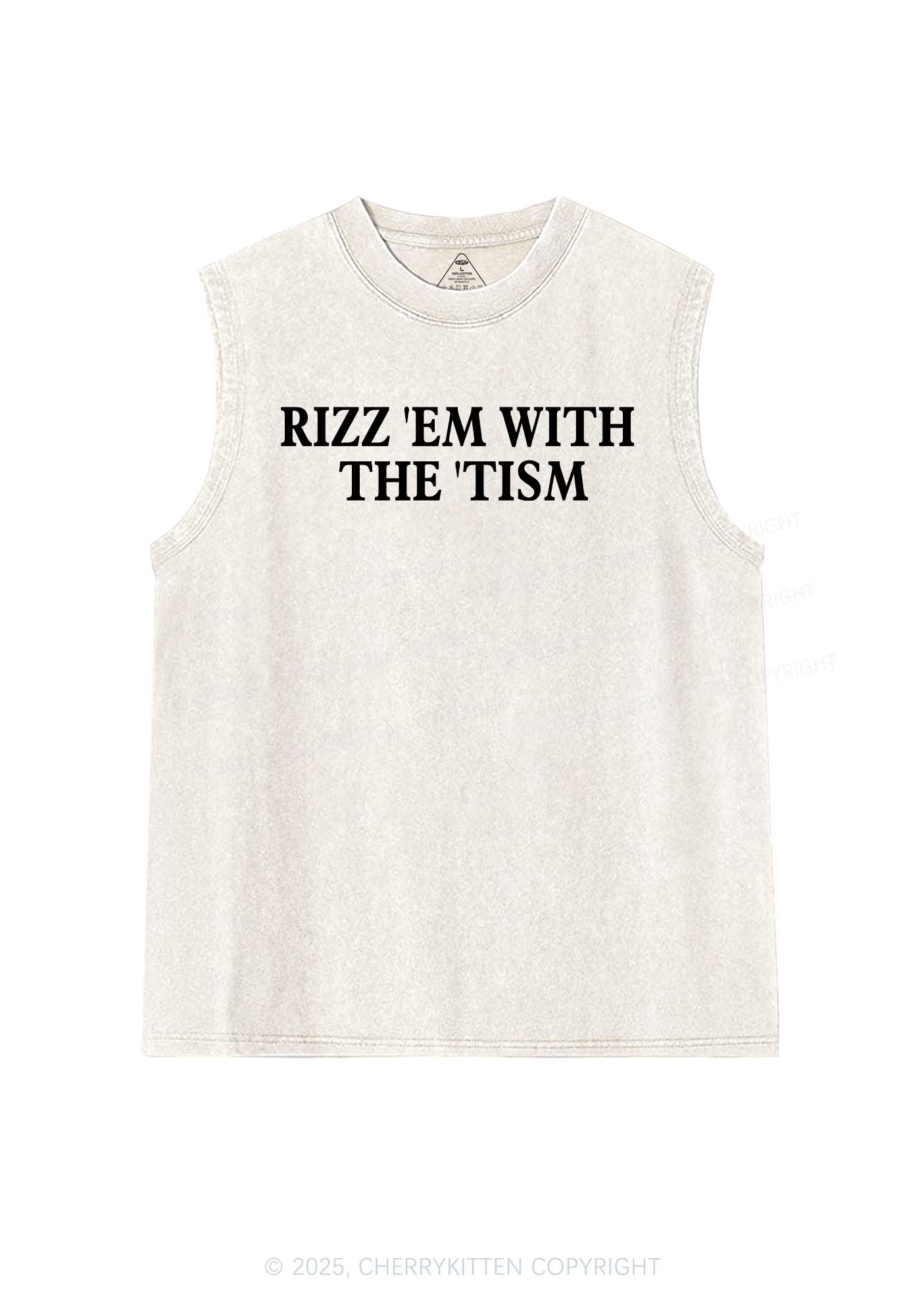 Rizz With Tism Y2K Washed Muscle Tank Cherrykitten