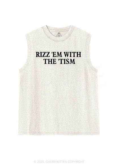 Rizz With Tism Y2K Washed Muscle Tank Cherrykitten
