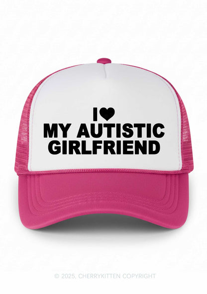 I Love My Autistic GF BF Valentine's Day Y2K Colorblock Trucker Hat Cherrykitten