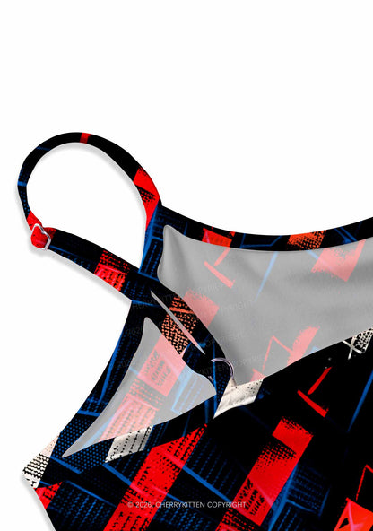 Red Blue Gradient Diagonal Stripe Y2K Print Cami Crop Top Cherrykitten