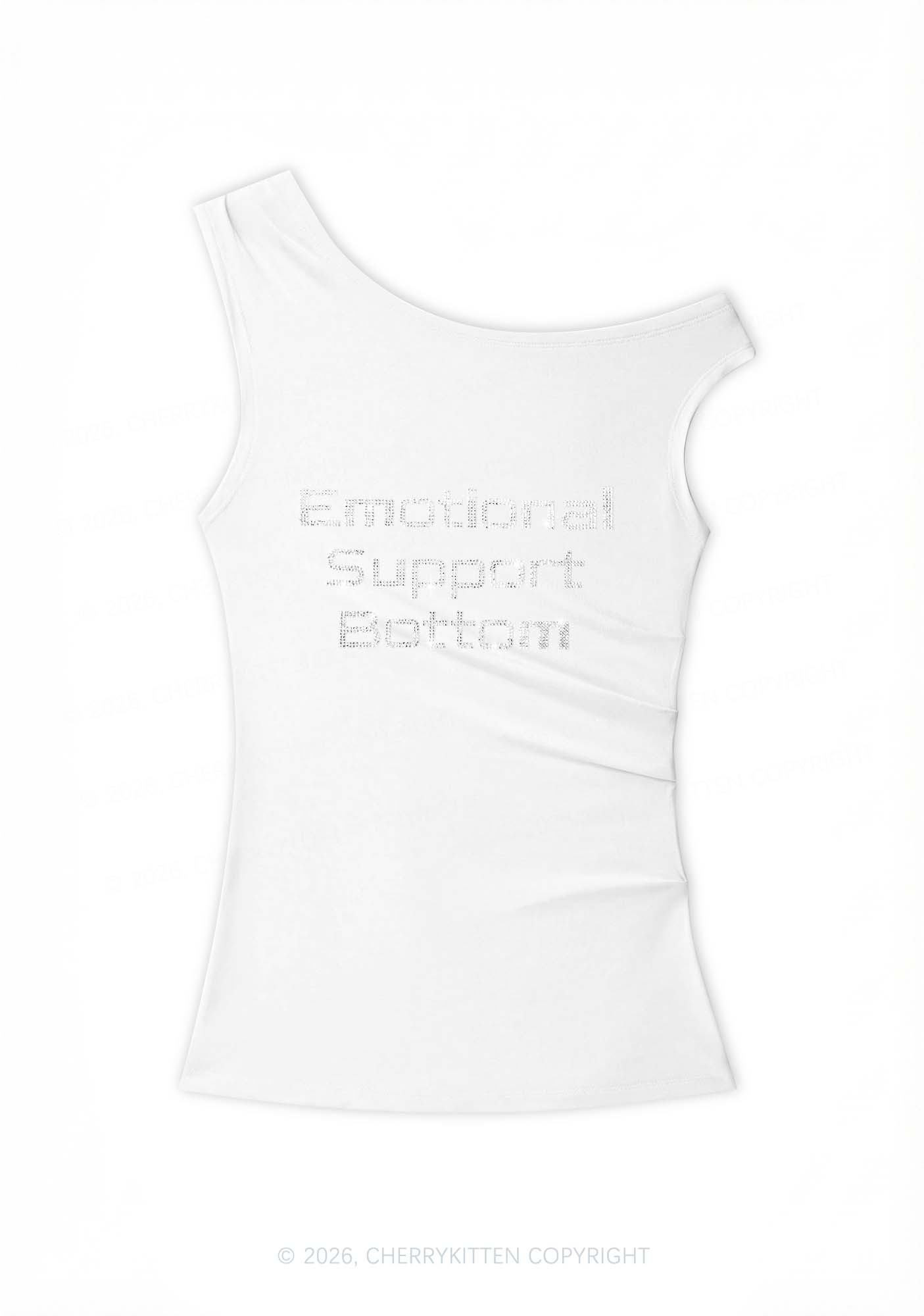 Rhinestone Emotional Support Bottom Pride Y2K Off Shoulder Tank Top Cherrykitten