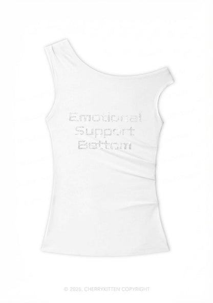 Rhinestone Emotional Support Bottom Pride Y2K Off Shoulder Tank Top Cherrykitten