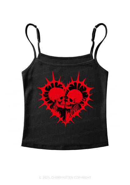 Spiked Heart Skulls Valentine's Day Y2K Spaghetti Strap Cami Cherrykitten