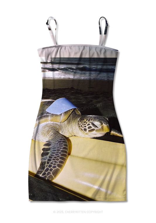 Turtle On Surfboard Y2K Print Slip Dress Cherrykitten