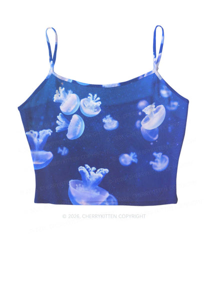 Deep Sea White Jellyfish Y2K Mesh Cami Tank Cherrykitten