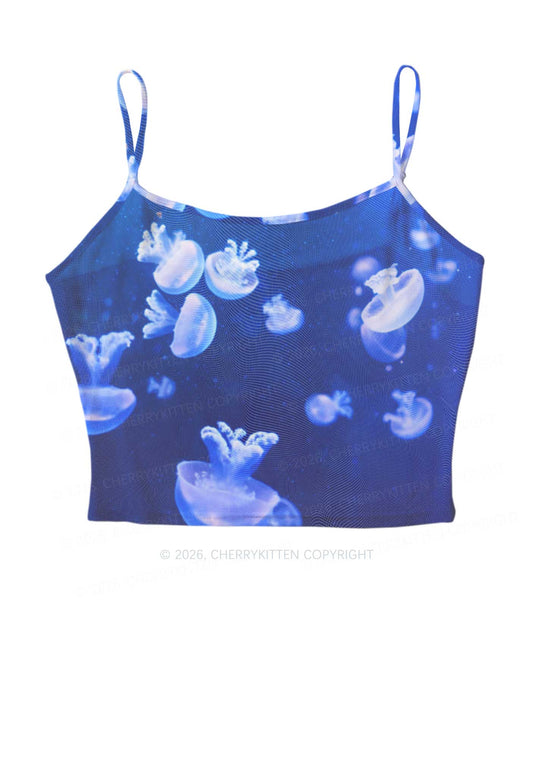 Deep Sea White Jellyfish Y2K Mesh Cami Tank Cherrykitten