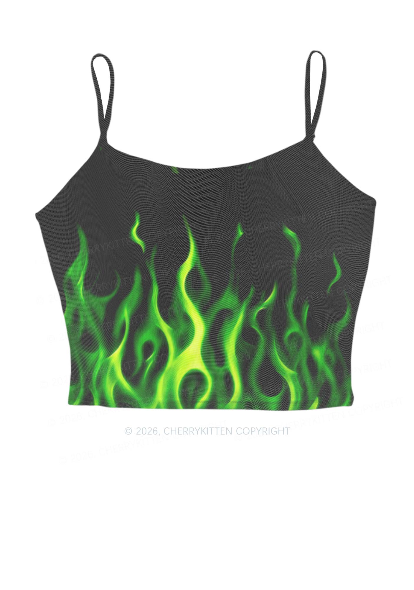 Neon Green Flame Y2K Mesh Cami Tank Cherrykitten