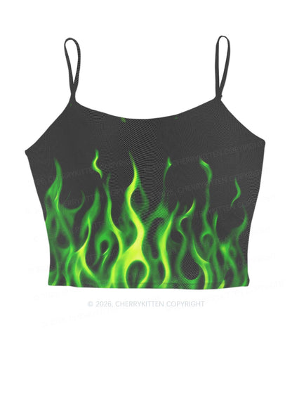 Neon Green Flame Y2K Mesh Cami Tank Cherrykitten