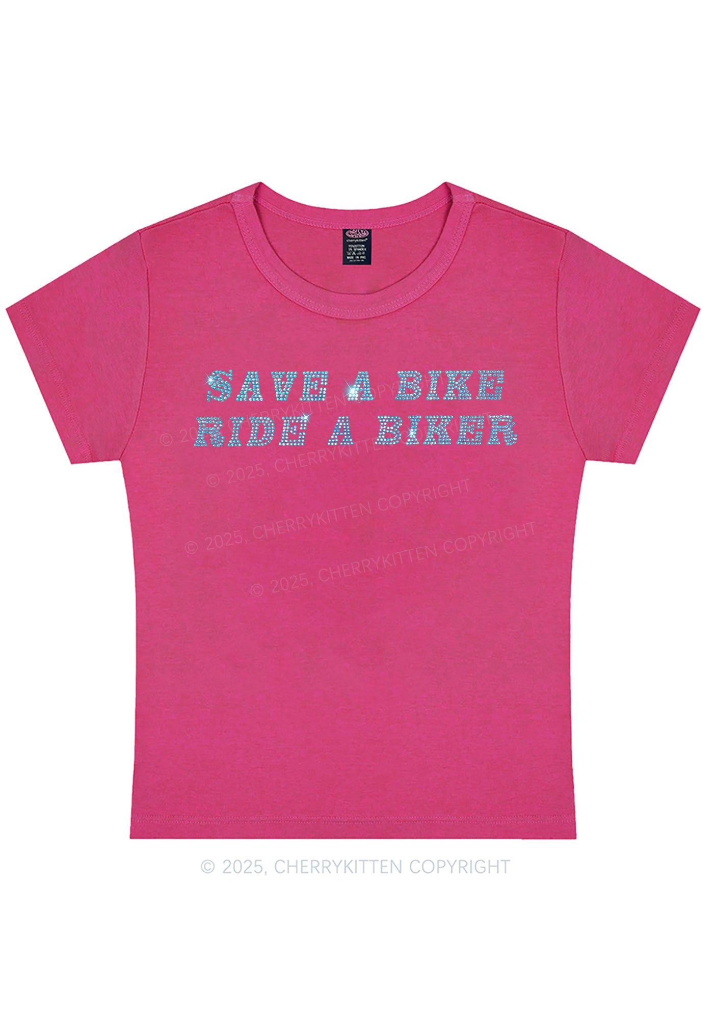 Rhinestone Save Bike Ride Biker Y2K Baby Tee Cherrykitten