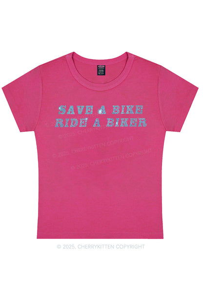 Rhinestone Save Bike Ride Biker Y2K Baby Tee Cherrykitten