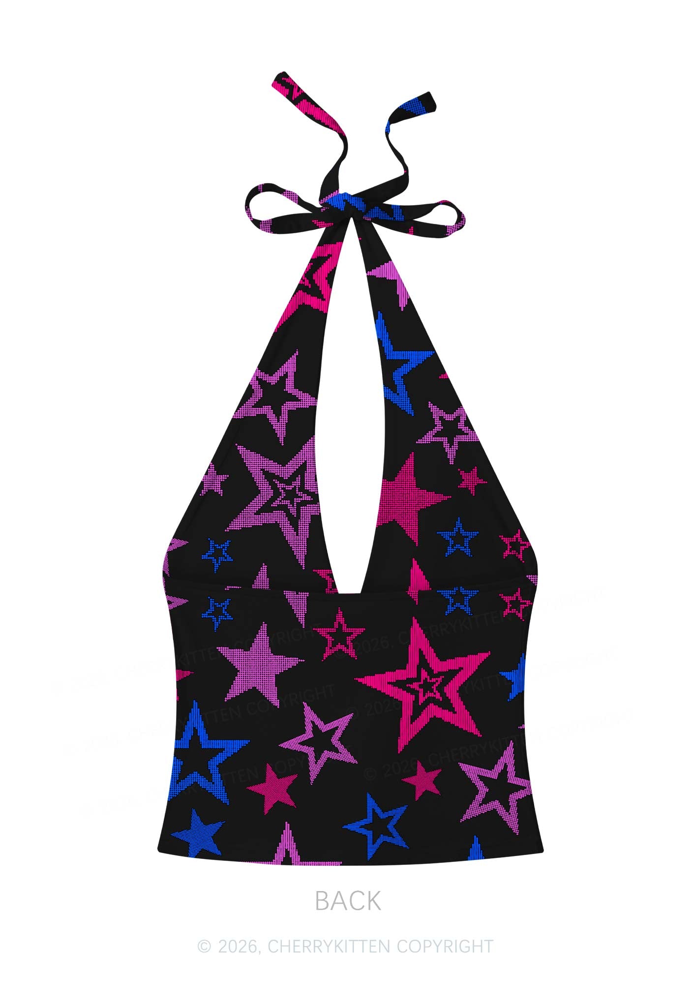 Bisexual Star Pride Y2K Print Halter Deep V Neck Cami Cherrykitten