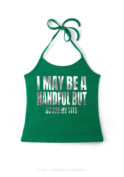 I May Be Handful Silver Foil Printed Y2K Halter Neck Cami Cherrykitten