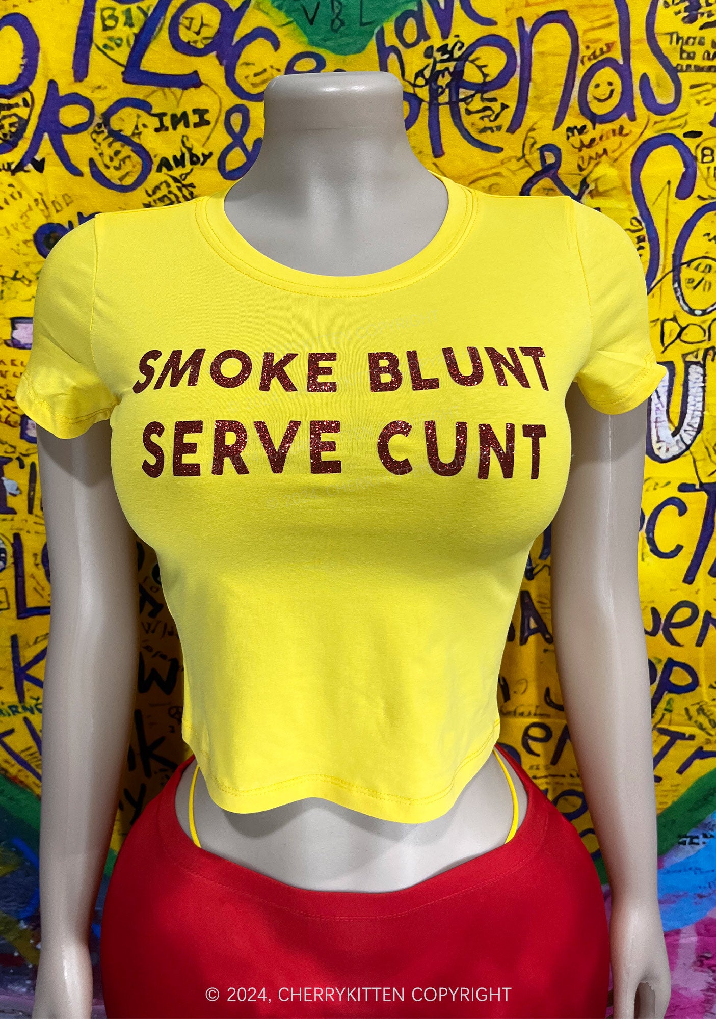 Glitter Smoke Blunt Y2K Baby Tee Cherrykitten