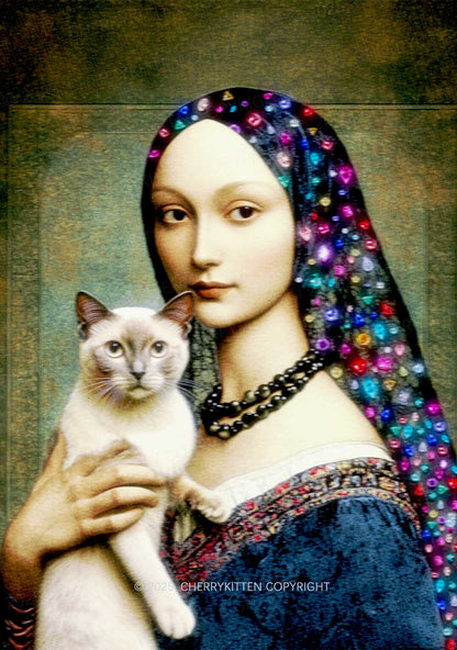 Renaissance Lady With Cat Y2K Mesh Long Sleeve Crop Top Cherrykitten
