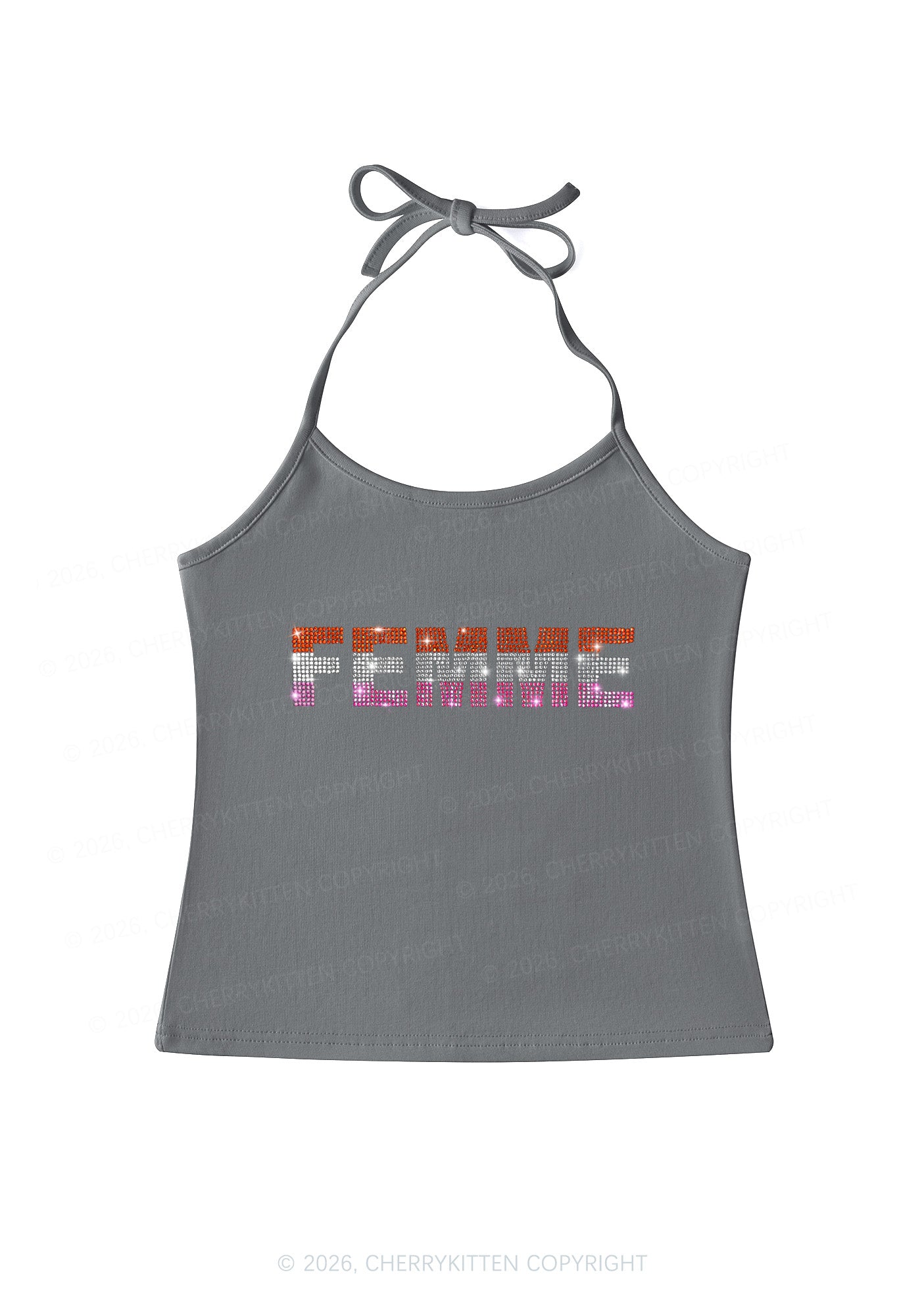 Rhinestone Femme Pride Y2K Halter Neck Cami Cherrykitten