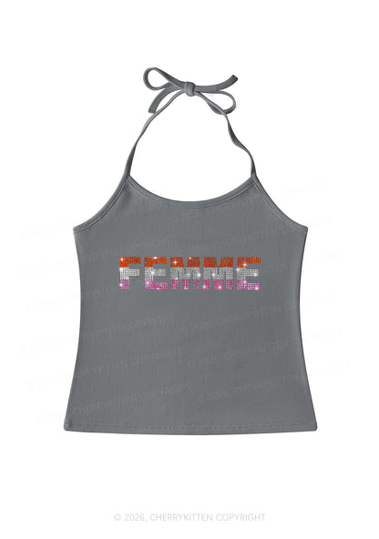 Rhinestone Femme Pride Y2K Halter Neck Cami Cherrykitten