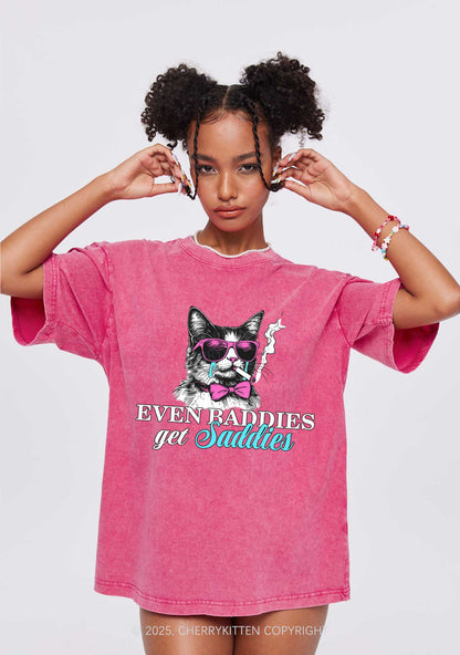 Baddies Cat Get Saddies Y2K Shirts Washed Tee Cherrykitten