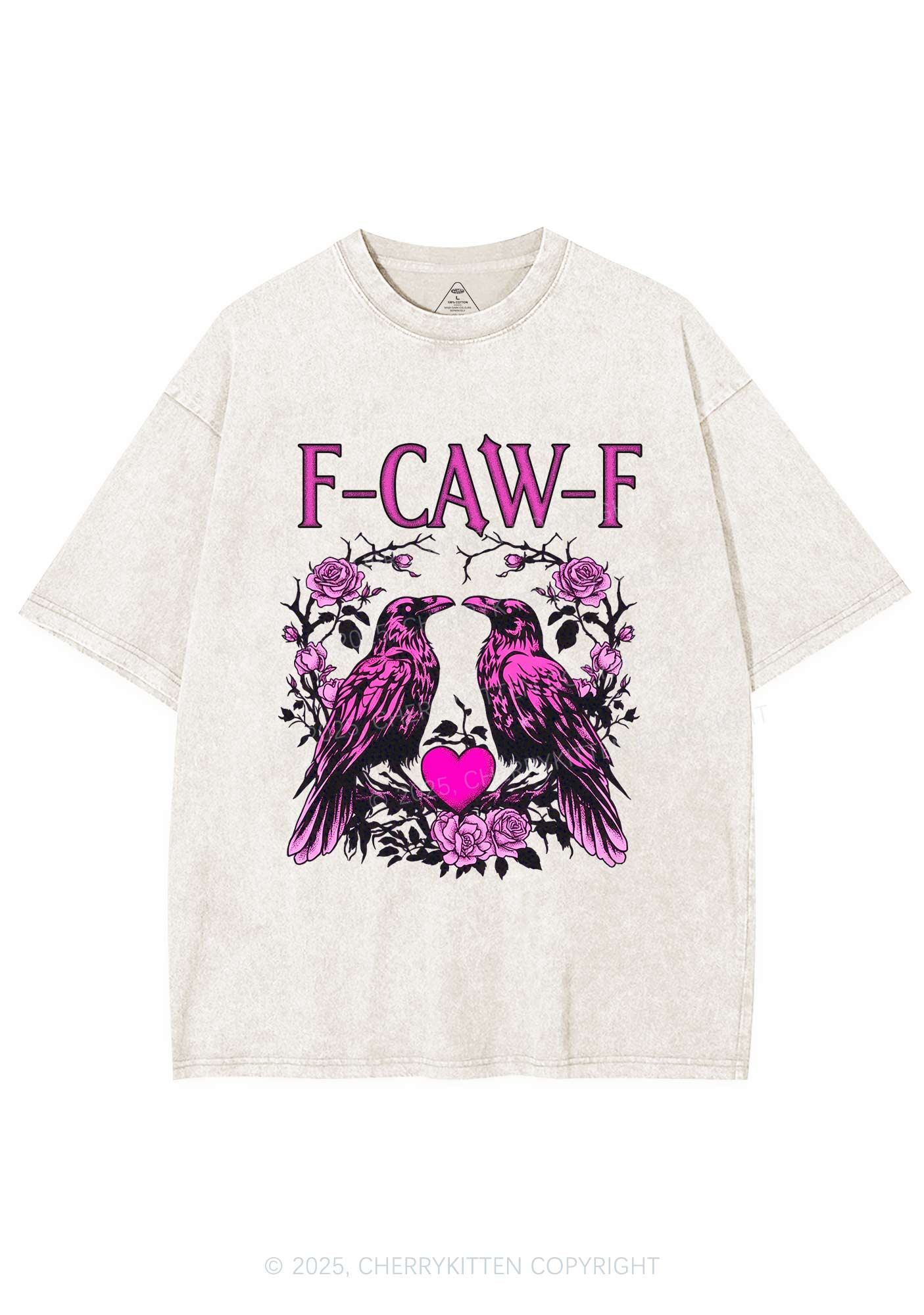 F CAW F Pink Ravens Valentine's Day Y2K Shirts Washed Tee Cherrykitten