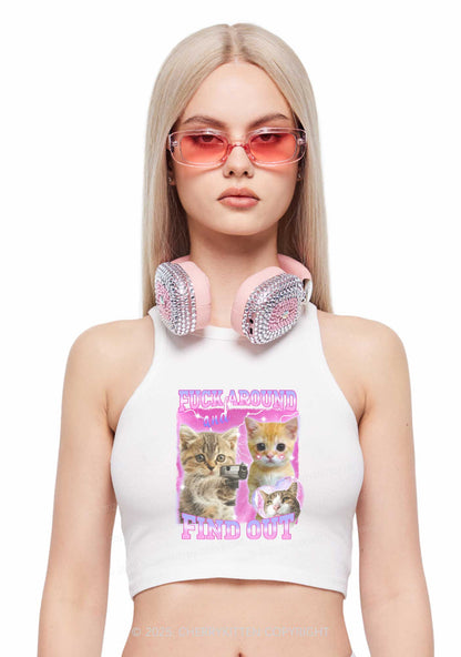 Fxxk Around Cats Y2K Crop Tank Top Cherrykitten