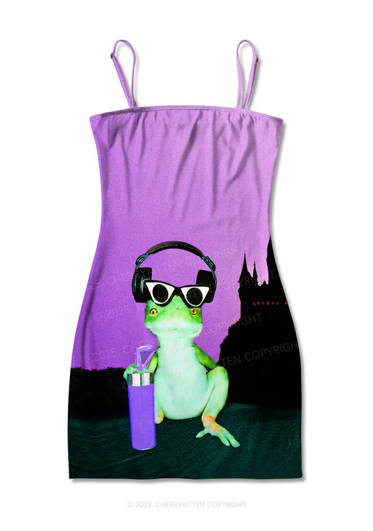 Frog Deer Castle Y2K Print Slip Dress Cherrykitten