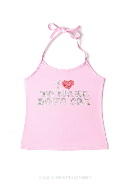 Rhinestone Love To Make Boys Cry Y2K Halter Neck Cami Cherrykitten