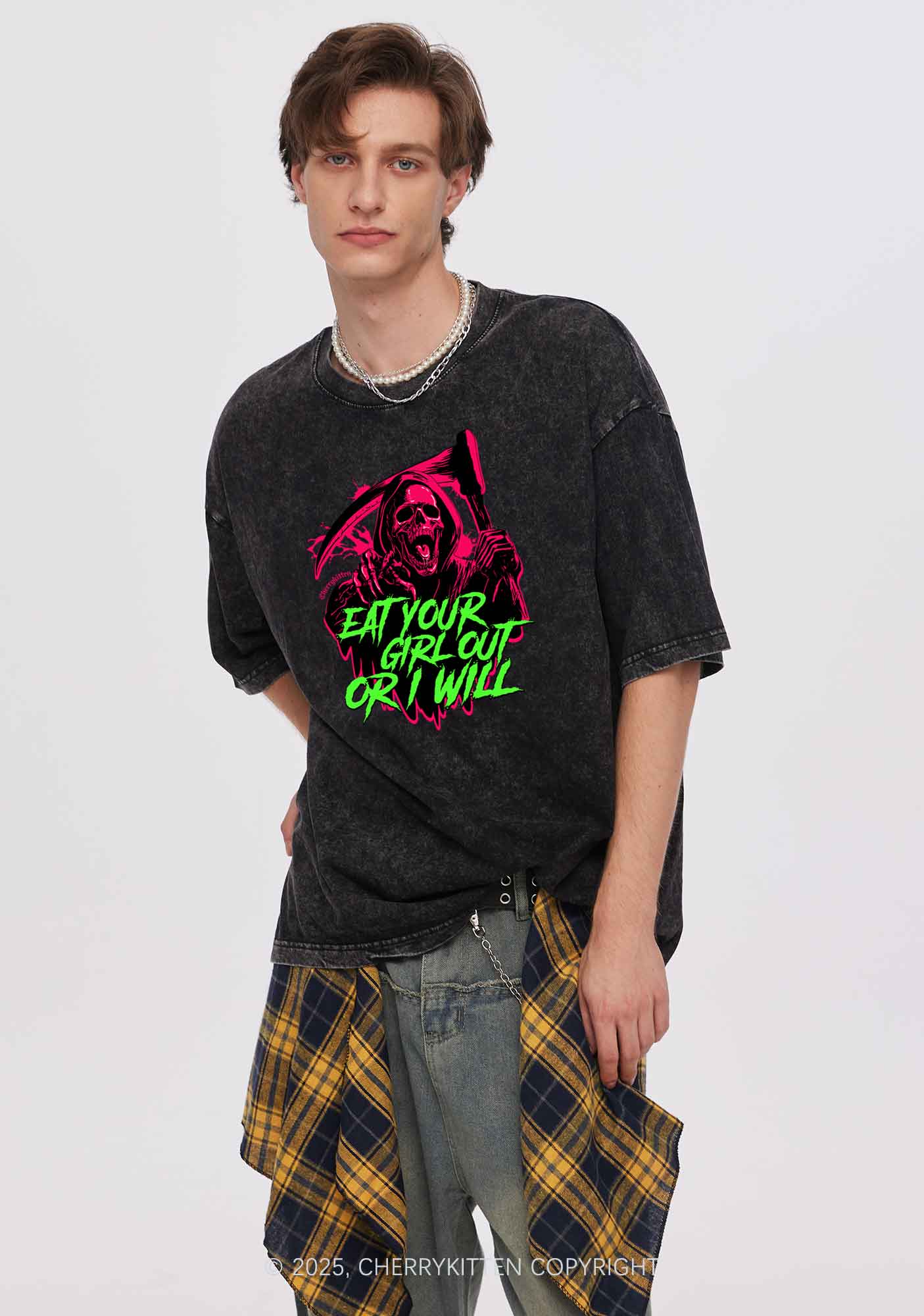 Hallowen Ghost Eat Your Girl Out Y2K Shirts Washed Tee Cherrykitten