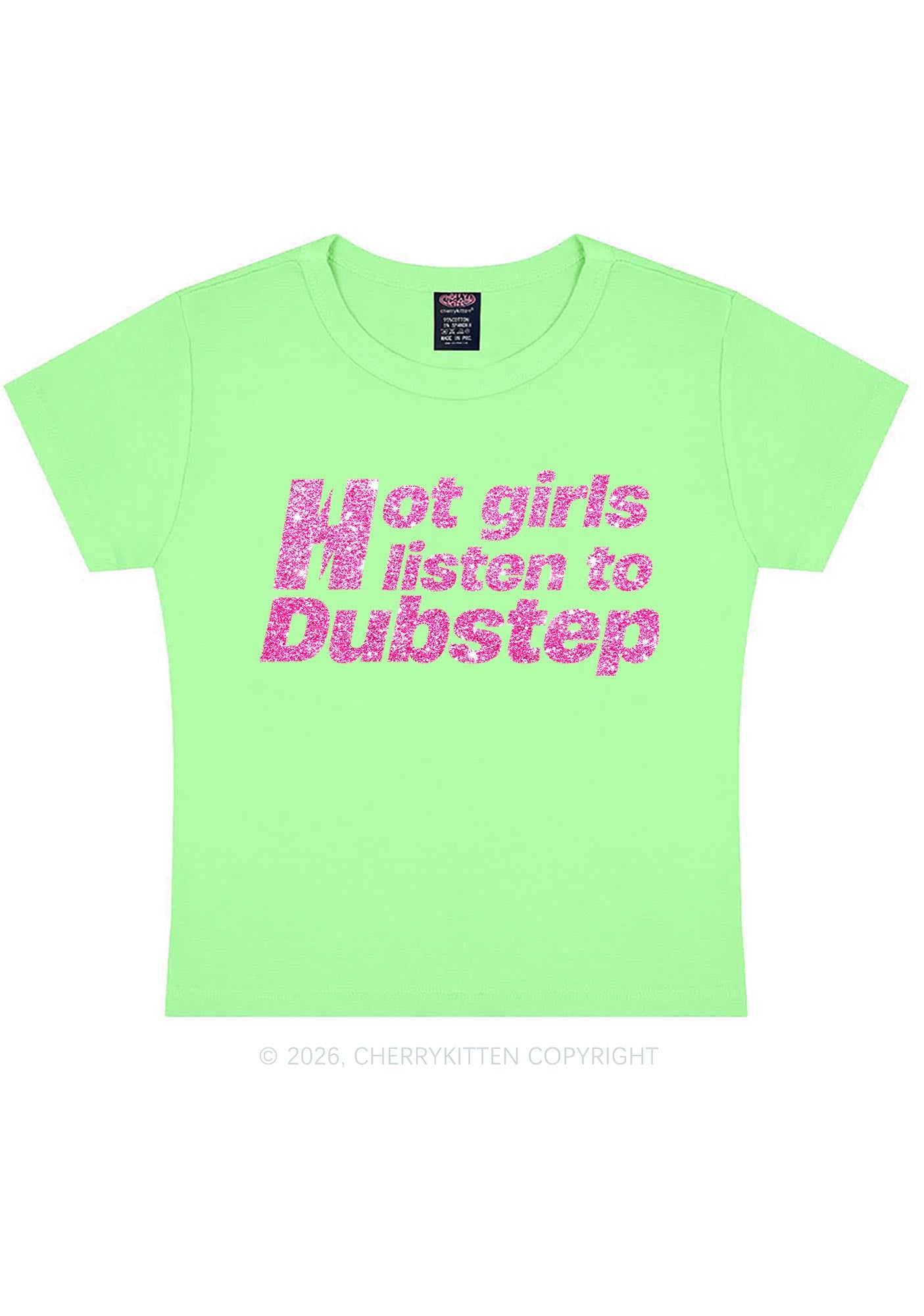 Glitter Hot Girls Listen To Dubstep Y2K Baby Tee Cherrykitten
