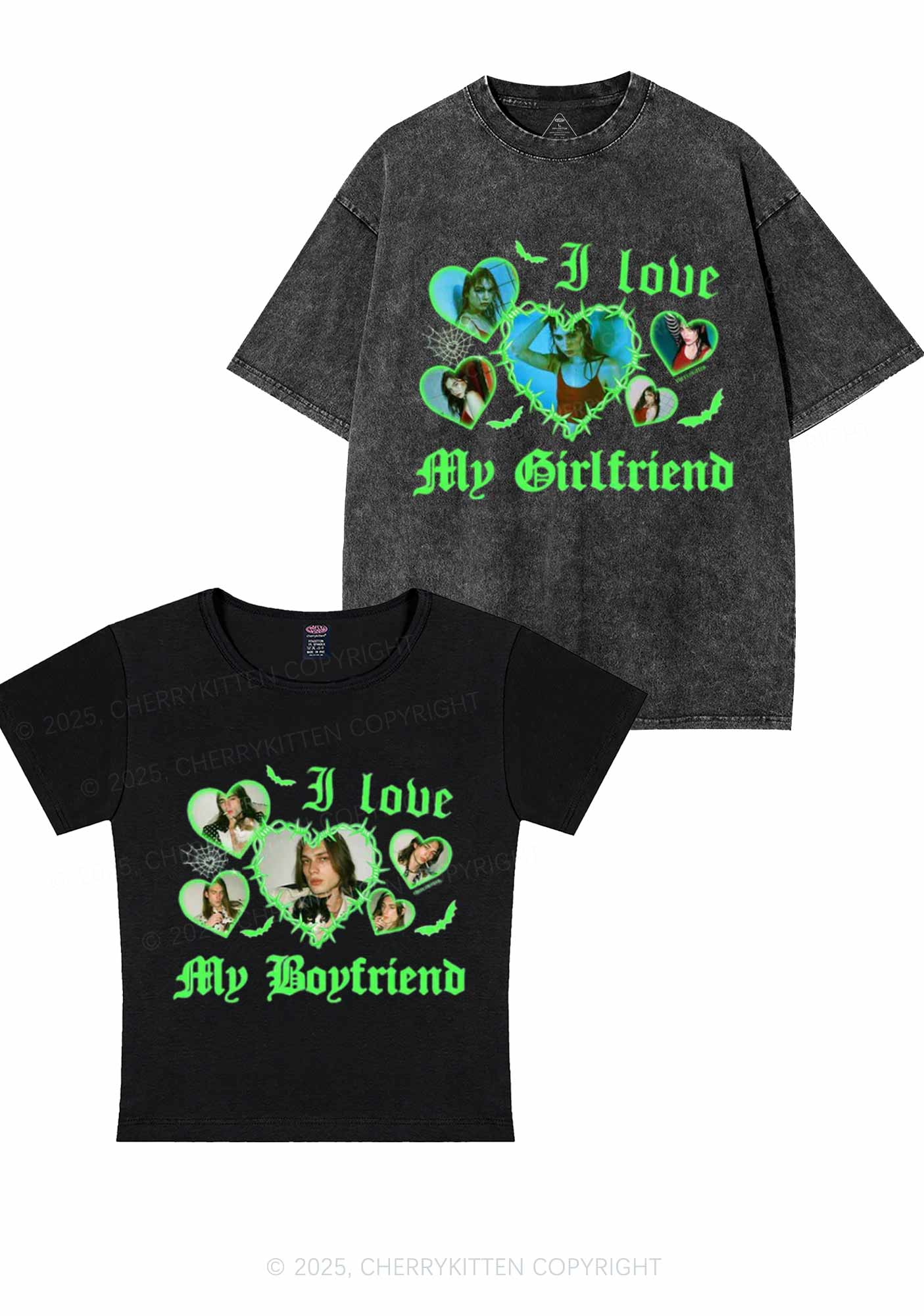 Custom Gothic GF BF Photos Y2K Valentine's Day Couple Shirt Cherrykitten