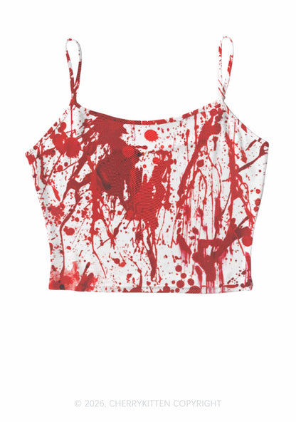 Halloween Red Blood On White Y2K Mesh Cami Tank Cherrykitten