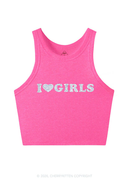 Glitter I Love Girls Pride Y2K Crop Tank Top Cherrykitten