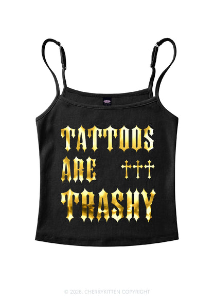 Tattoos Are Trashy Silver Foil Printed Y2K Spaghetti Strap Cami Cherrykitten