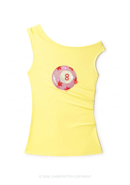 Rhinestone Pink Eight Ball Star Y2K Off Shoulder Tank Top Cherrykitten