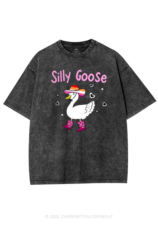 Silly Goose Lesbian Pride Y2K Shirts Washed Tee Cherrykitten