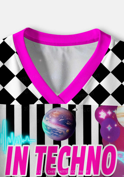 In Techno We Trust Y2K Crop Sport Jersey Shirts Cherrykitten