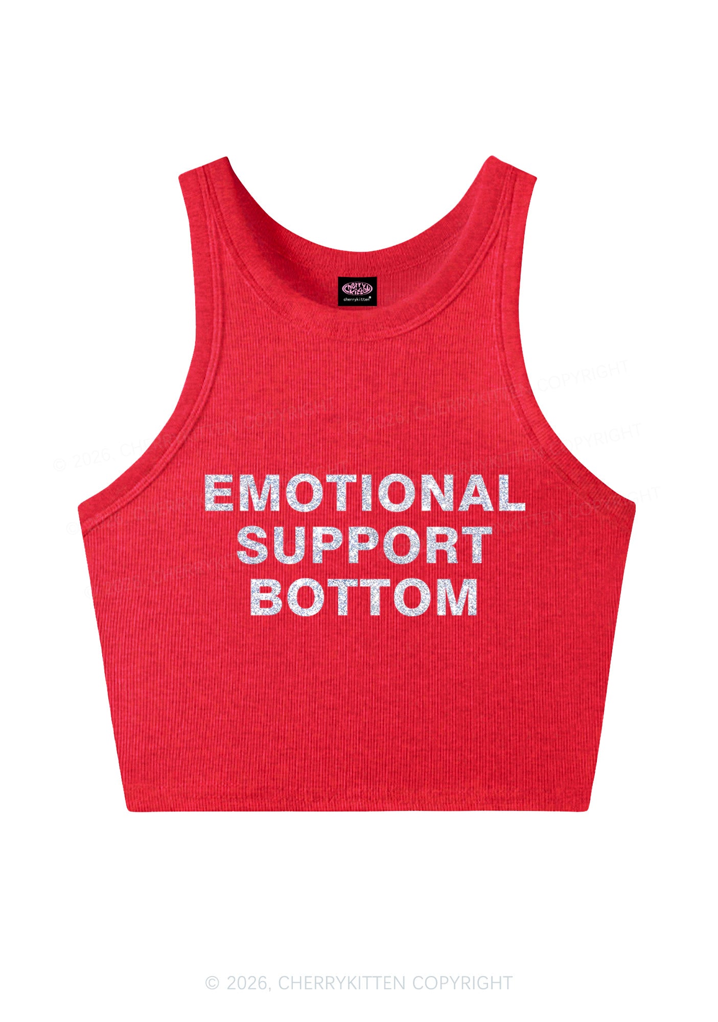 Glitter Emotional Support Bottom Pride Y2K Crop Tank Top Cherrykitten