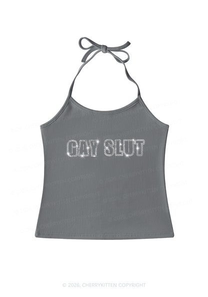Rhinestone Gay Slxt Pride Y2K Halter Neck Cami Cherrykitten