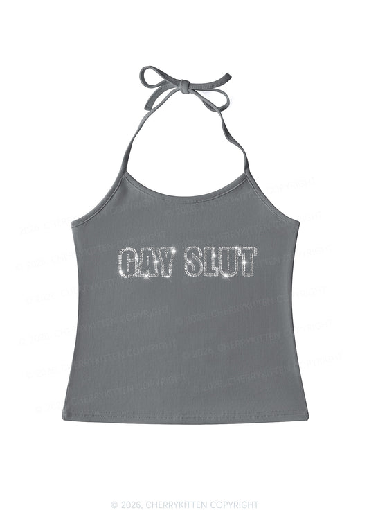 Rhinestone Gay Slxt Pride Y2K Halter Neck Cami Cherrykitten