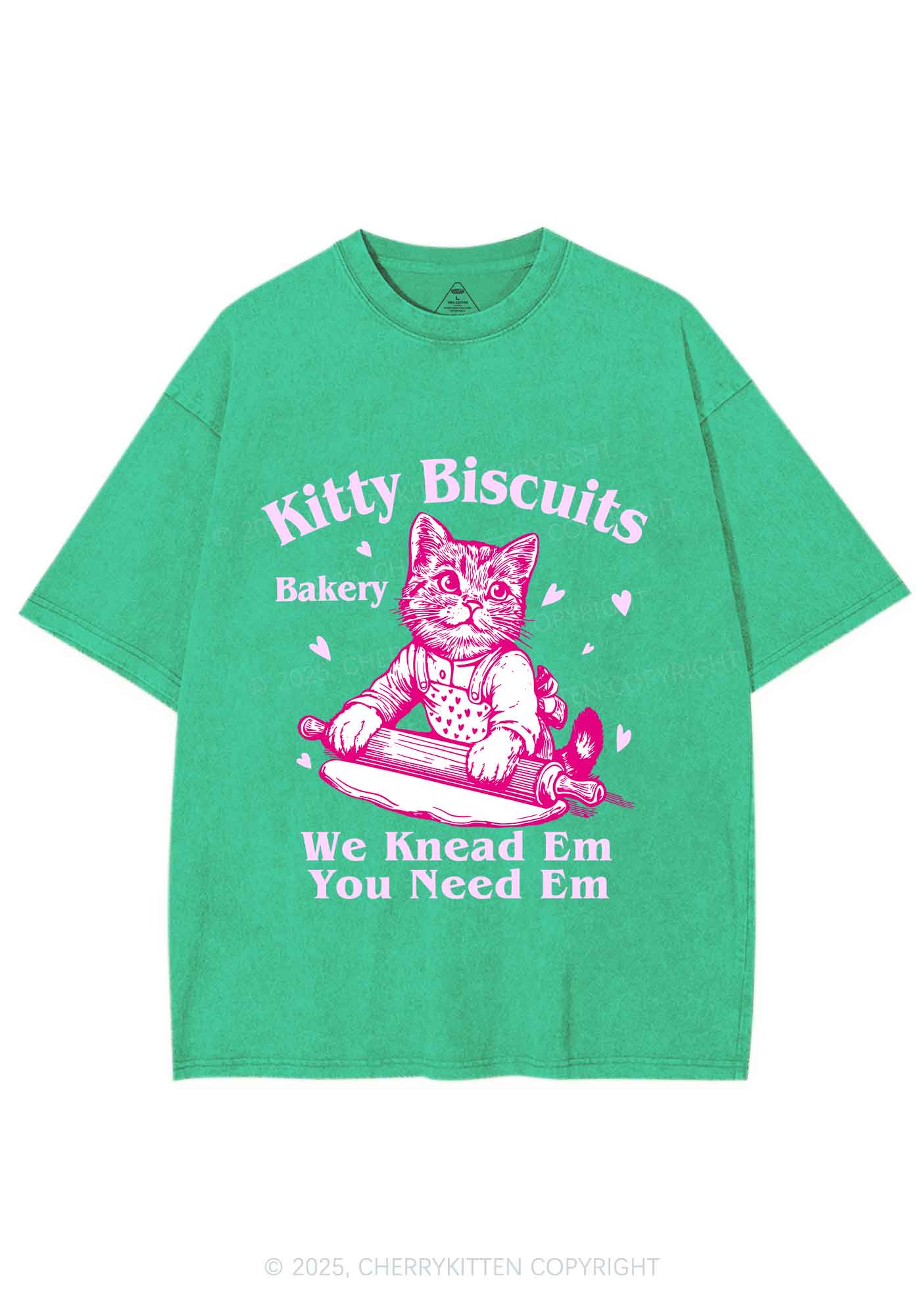 Kitten Biscuits Bakery Valentine's Day Y2K Shirts Washed Tee Cherrykitten