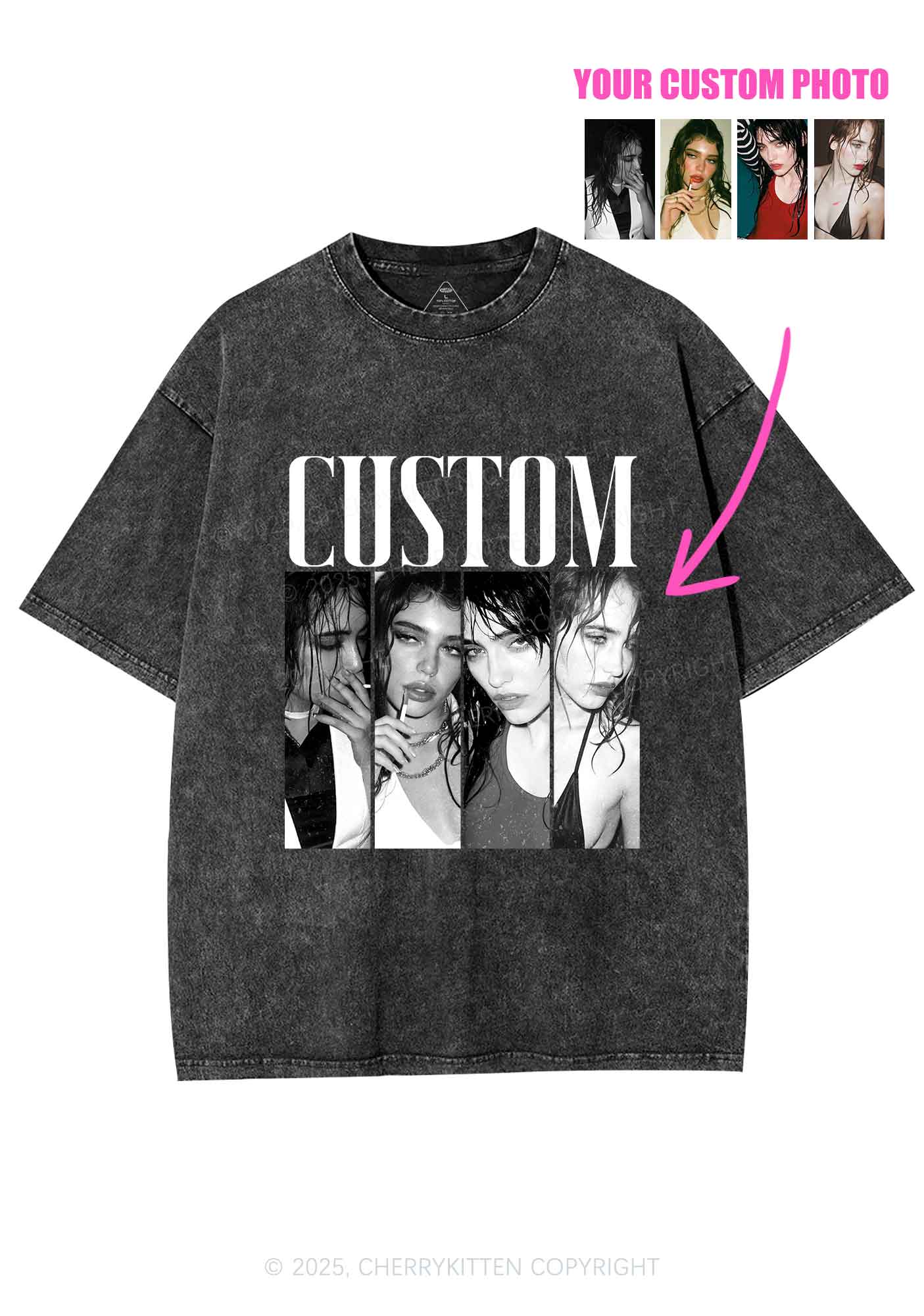 Custom Baddie Girls Photo Y2K Shirts Washed Tee Cherrykitten