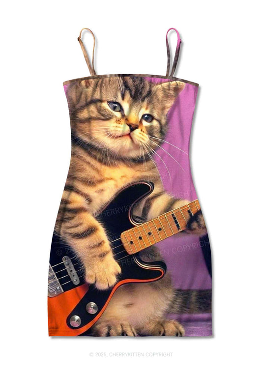Rock Kitten Y2K Print Slip Dress Cherrykitten