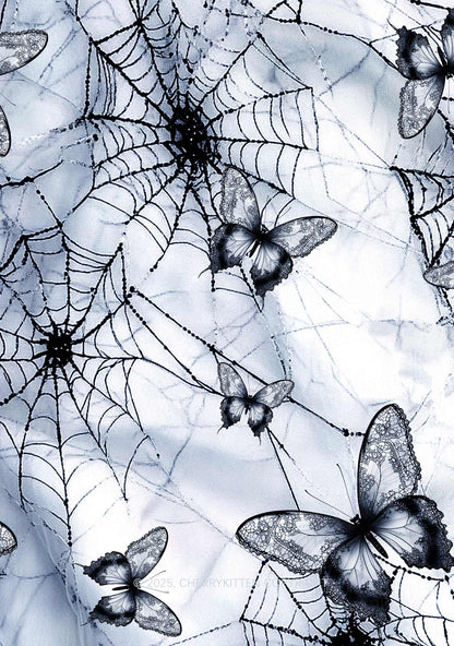Web And Butterflies Y2K Print Midi Skirt Cherrykitten