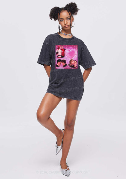 Pink Heart Portrait HR Y2K Shirts Washed Tee Cherrykitten