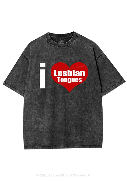 I Love Lesbian Tongues Y2K Shirts Washed Tee Cherrykitten