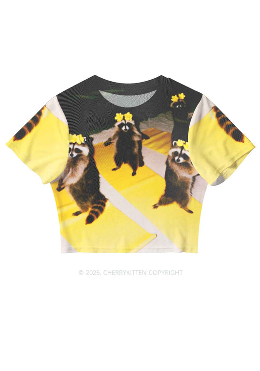 Yoga Raccoon Y2K Mesh Crop Top Cherrykitten