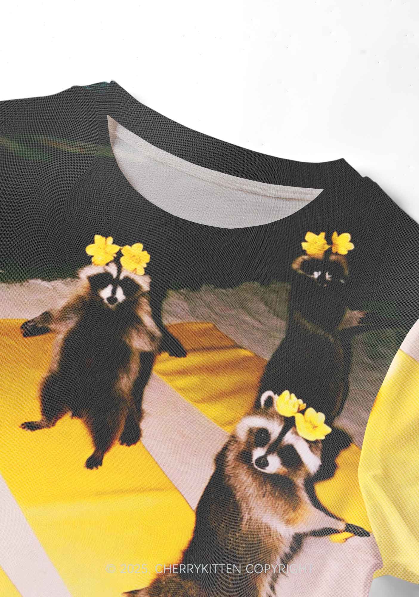 Yoga Raccoon Y2K Mesh Crop Top Cherrykitten