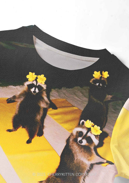 Yoga Raccoon Y2K Mesh Crop Top Cherrykitten