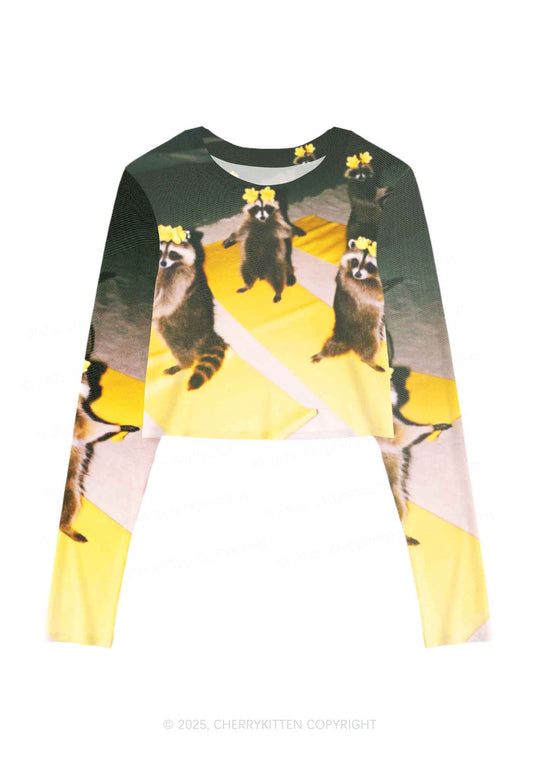 Yoga Raccoon Y2K Mesh Long Sleeve Crop Top Cherrykitten