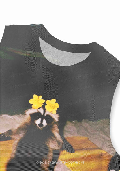 Yoga Raccoon Y2K Mesh Muscle Tank Cherrykitten