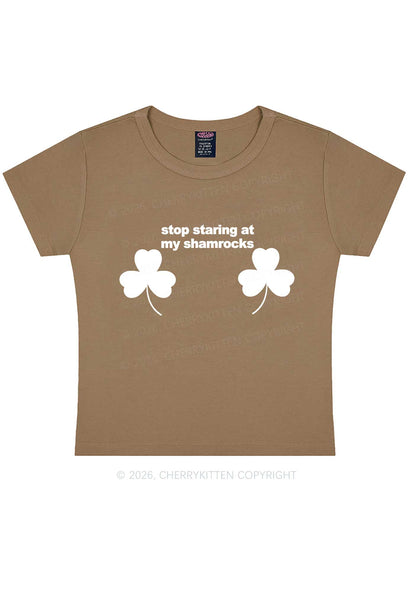 Stop Staring At My Shamrocks St Patricks Y2K Baby Tee Cherrykitten